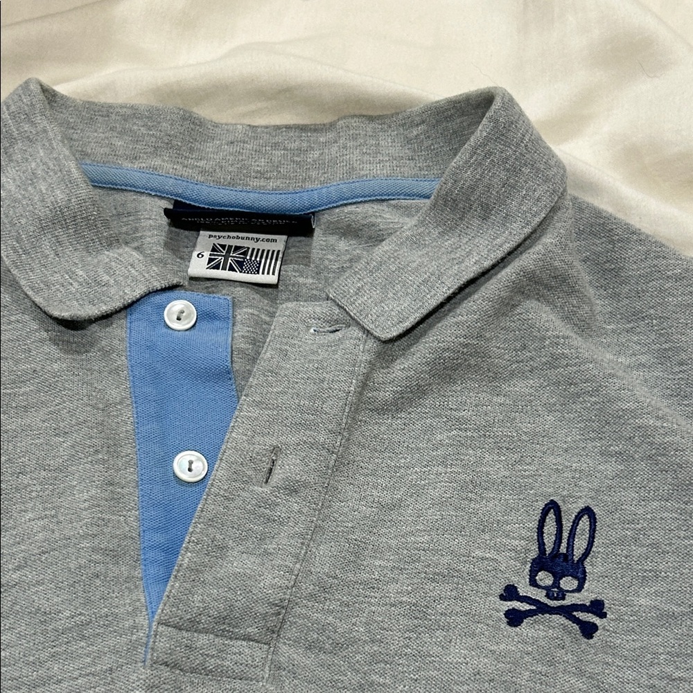 Gray Psycho Bunny Polo Shirt with Blue Accents